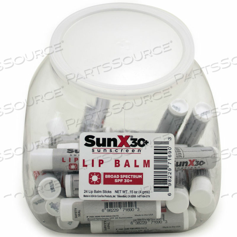 SUN X LIP BALM, SPF 30, FISH BOWL, 50 TUBES by Coretex Products