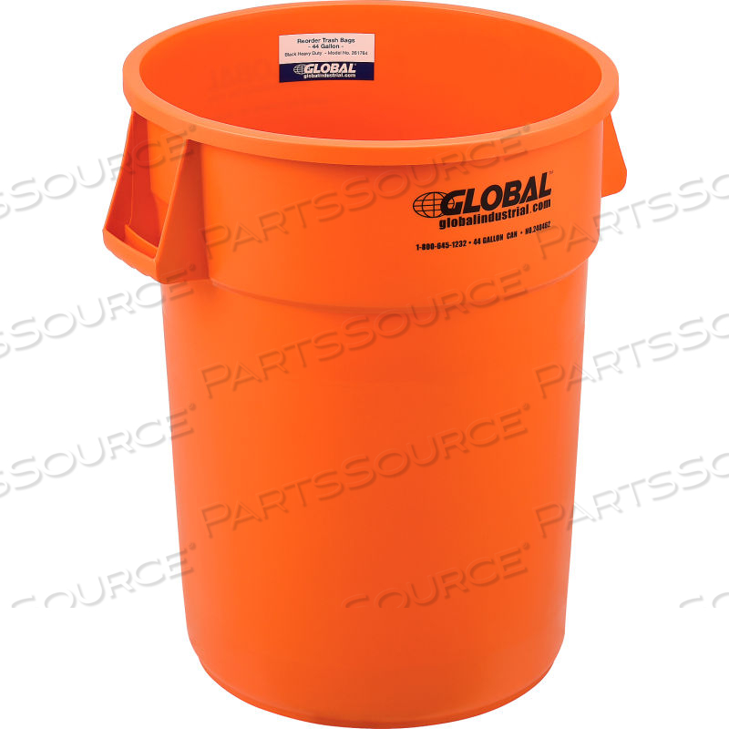 PLASTIC TRASH CAN - 44 GALLON BRIGHT ORANGE by Approved Vendor PLASTIC TRASH CAN - 44 GALLON BRIGHT ORANGE by Approved Vendor
