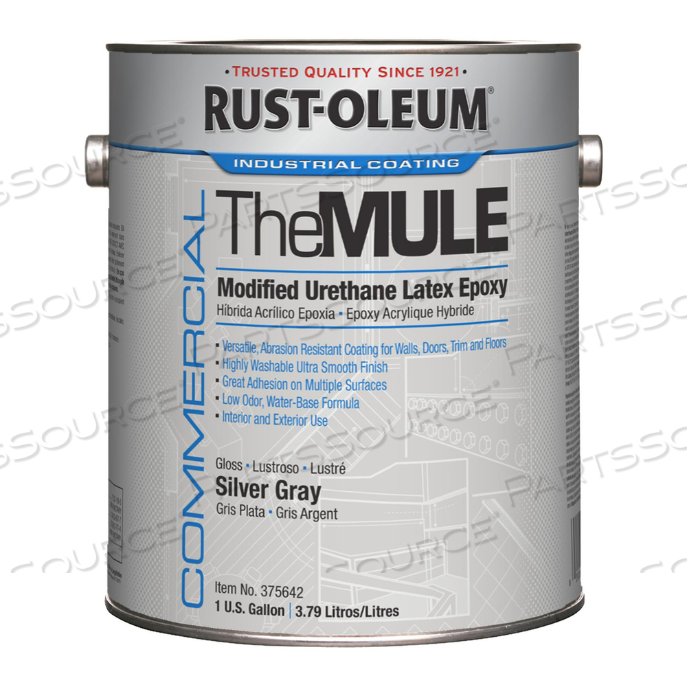 COMMERCIAL THE MULE (MODIFIED URETHANE LATEX EPOXY), INTERIOR/EXTERIOR, GLOSS SILVER GRAY, 1 GAL BUCKET/PAIL by Rust-Oleum COMMERCIAL THE MULE (MODIFIED URETHANE LATEX EPOXY), INTERIOR/EXTERIOR, GLOSS SILVER GRAY, 1 GAL BUCKET/PAIL by Rust-Oleum