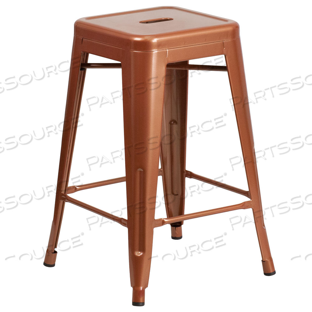 KAI COMMERCIAL GRADE 24" HIGH BACKLESS COPPER INDOOR-OUTDOOR COUNTER HEIGHT STOOL by Flash Furniture