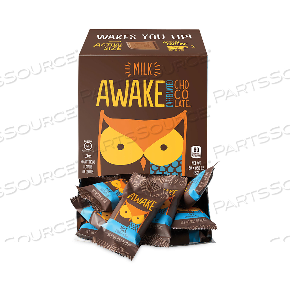 CAFFEINATED MILK CHOCOLATE BITES, 0.53 OZ BARS, 50 BARS/BOX 