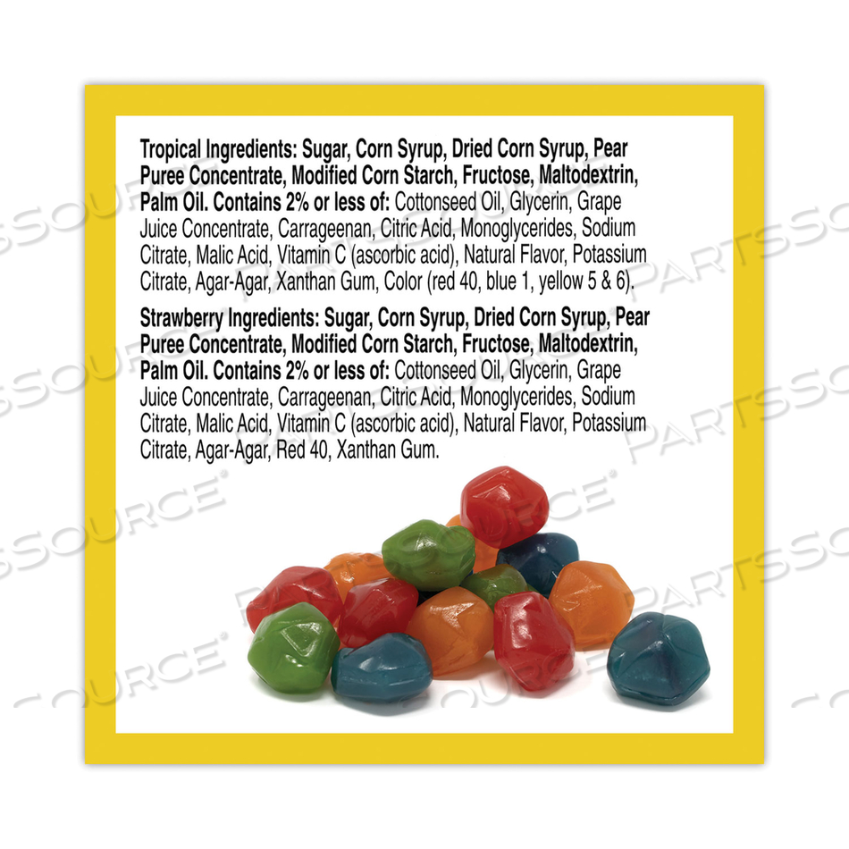 FRUIT GUSHERS FRUIT SNACKS, STRAWBERRY AND TROPICAL FRUIT FLAVORS, 0.8 OZ, 42 POUCHES/BOX 