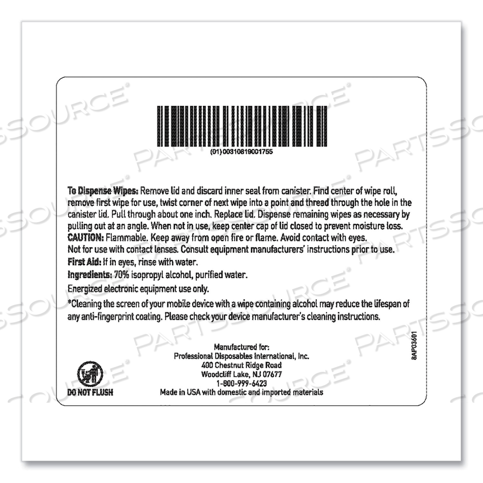 PDI EASY SCREEN CLEANING WIPES, 9 X 6, WHITE, 70/PACK 