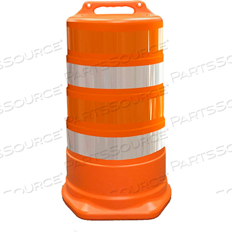 COMMANDER TRAFFIC DRUM, ORANGE, 23-1/2"W X 39-1/2"H, 4 REFLECTIVE ORANGE/WHITE STRIPES by Plasticade