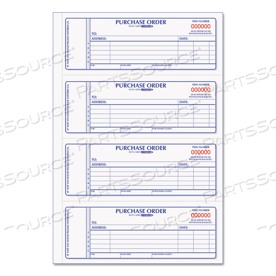 PURCHASE ORDER BOOK, 5 LINES, TWO-PART CARBONLESS, 7 X 2.75, 4 FORMS/SHEET, 400 FORMS TOTAL by Rediform PURCHASE ORDER BOOK, 5 LINES, TWO-PART CARBONLESS, 7 X 2.75, 4 FORMS/SHEET, 400 FORMS TOTAL by Rediform