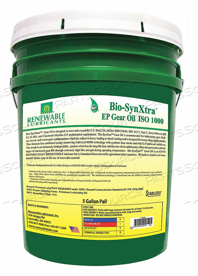GEAR OIL PAIL YELLOW 5 GAL. by Renewable Lubricants