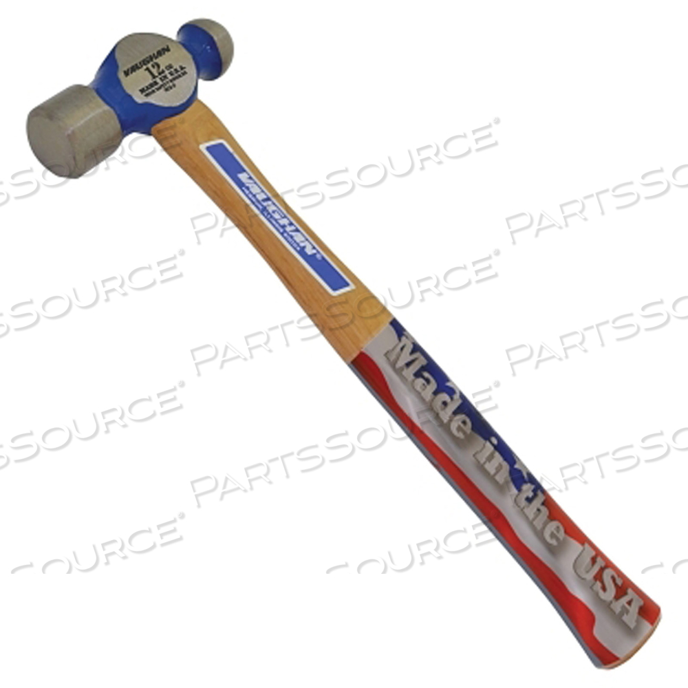 COMMERCIAL BALL PEIN HAMMER, HICKORY HANDLE, 12 IN, FORGED STEEL 12 OZ HEAD by Vaughan COMMERCIAL BALL PEIN HAMMER, HICKORY HANDLE, 12 IN, FORGED STEEL 12 OZ HEAD by Vaughan