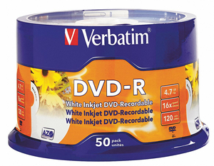 DVD-R DISC 4.70 GB 120 MIN 16X PK50 by Verbatim