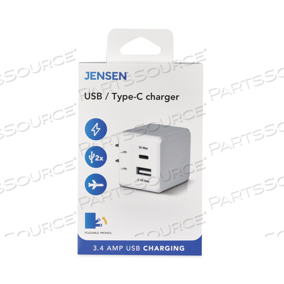 USB/TYPE C WALL CHARGER, WHITE 