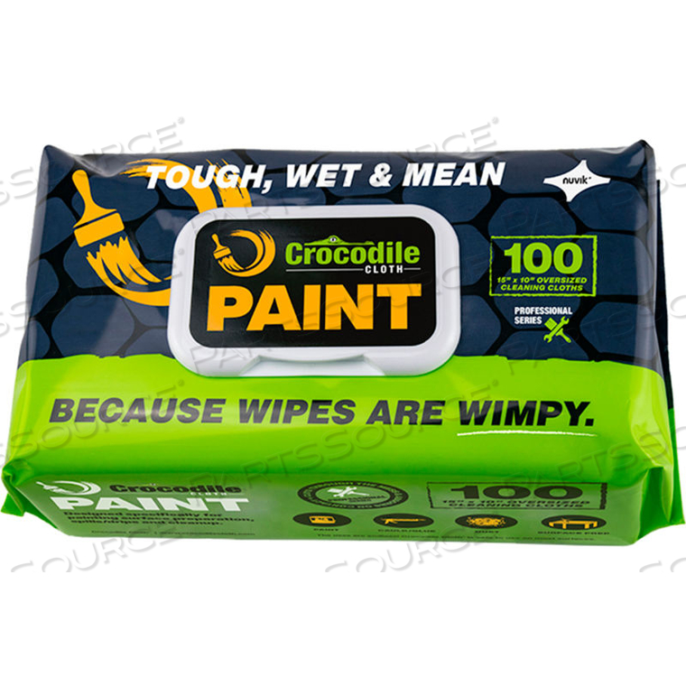 CROCODILE CLOTH PROFESSIONAL PAINT CLEANING CLOTH WIPES, 100 WIPES/PACK by Nuvik USA Inc CROCODILE CLOTH PROFESSIONAL PAINT CLEANING CLOTH WIPES, 100 WIPES/PACK by Nuvik USA Inc
