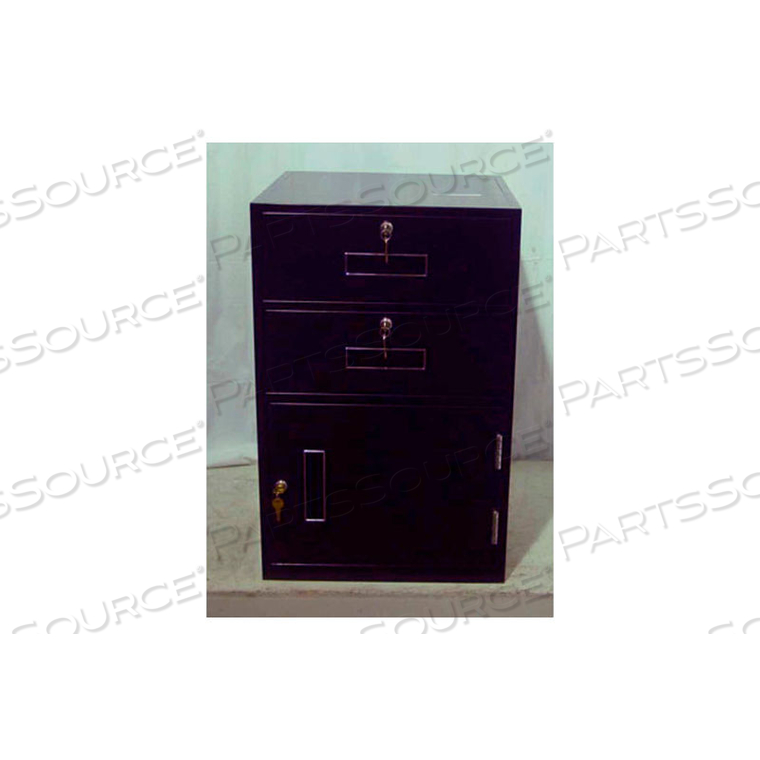 LOWBOY TELLER PEDESTAL CABINET - 2 DRAWERS LEFT HINGED DOOR 19 X 19 X 27-7/8 BLACK by Fenco LOWBOY TELLER PEDESTAL CABINET - 2 DRAWERS LEFT HINGED DOOR 19 X 19 X 27-7/8 BLACK by Fenco