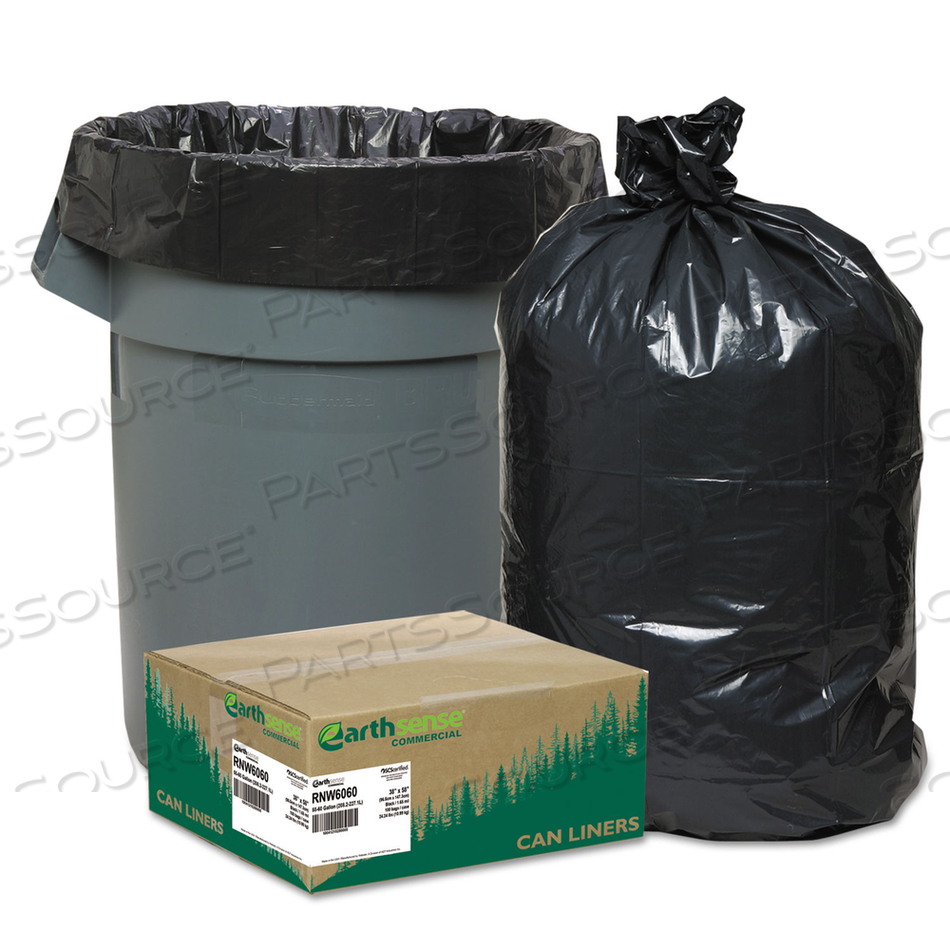 LINEAR LOW DENSITY RECYCLED CAN LINERS, 60 GAL, 1.65 MIL, 38" X 58", BLACK, 10 BAGS/ROLL by Earthsense