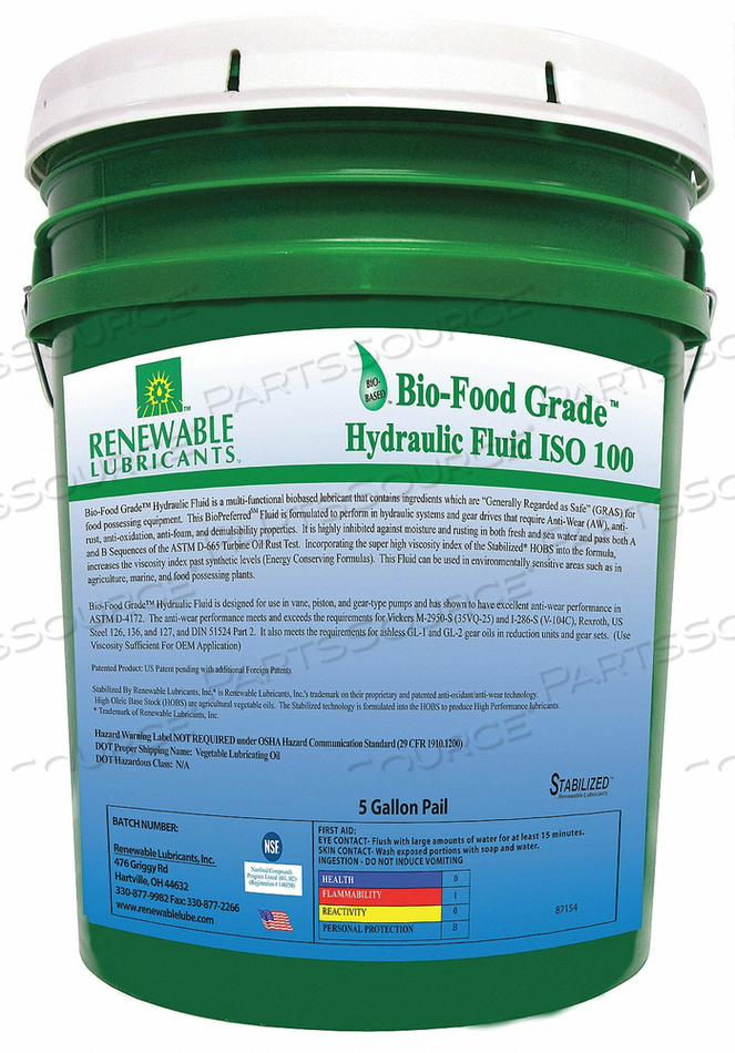 FOOD GRADE HYDRAULIC OIL 5 GAL by Renewable Lubricants