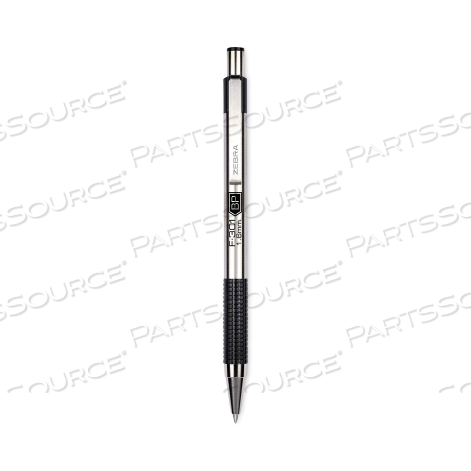 F-301 BALLPOINT PEN, RETRACTABLE, BOLD 1.6 MM, BLACK INK, STAINLESS STEEL/BLACK BARREL by Zebra Pen Corporation