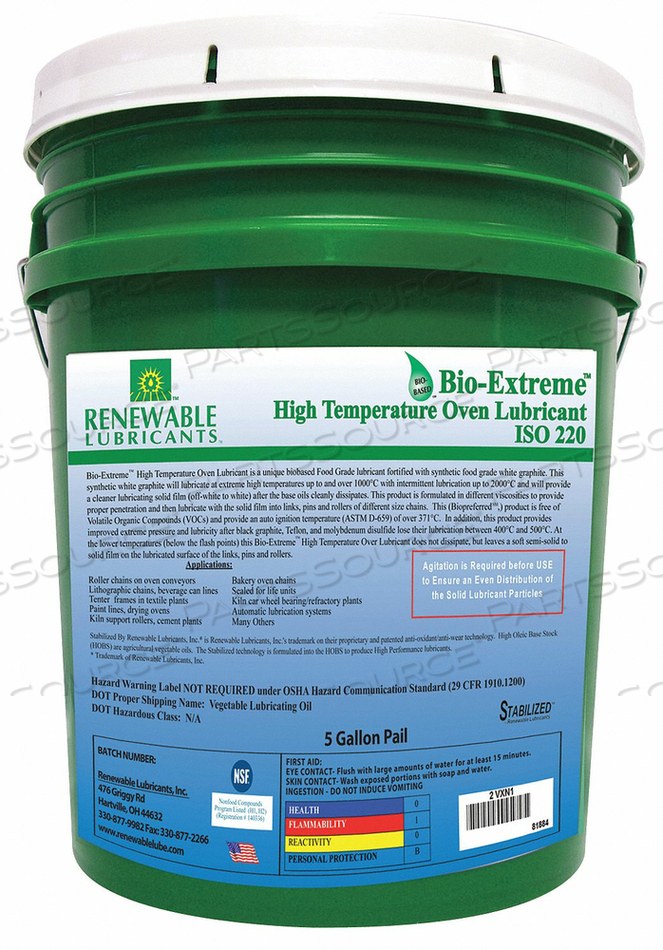 5 GAL. PAIL OVEN CHAIN LUBRICANT by Renewable Lubricants 5 GAL. PAIL OVEN CHAIN LUBRICANT by Renewable Lubricants