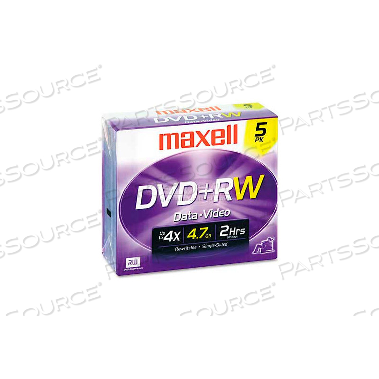 DVD+RW DISCS, 4.7GB, 4X, W/JEWEL CASES, SILVER, 5/PACK 