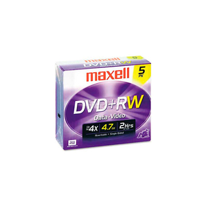 DVD+RW DISCS, 4.7GB, 4X, W/JEWEL CASES, SILVER, 5/PACK by Maxell