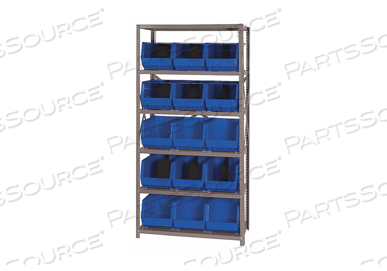 QSBU-260 STEEL SHELVING WITH 15 GIANT STACKING BINS BLUE, 18X36X75 by Quantum Storage Systems QSBU-260 STEEL SHELVING WITH 15 GIANT STACKING BINS BLUE, 18X36X75 by Quantum Storage Systems