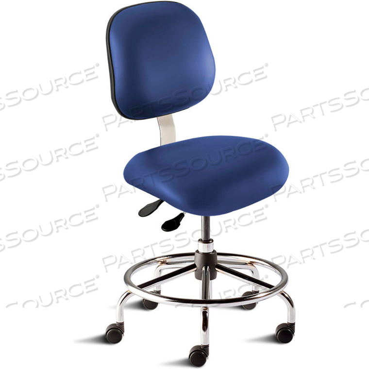 ANTIMICROBIAL STOOL, 21"-28" SEAT HEIGHT, BLUE VINYL - CHROME STEEL BASE - ELITE SERIES 