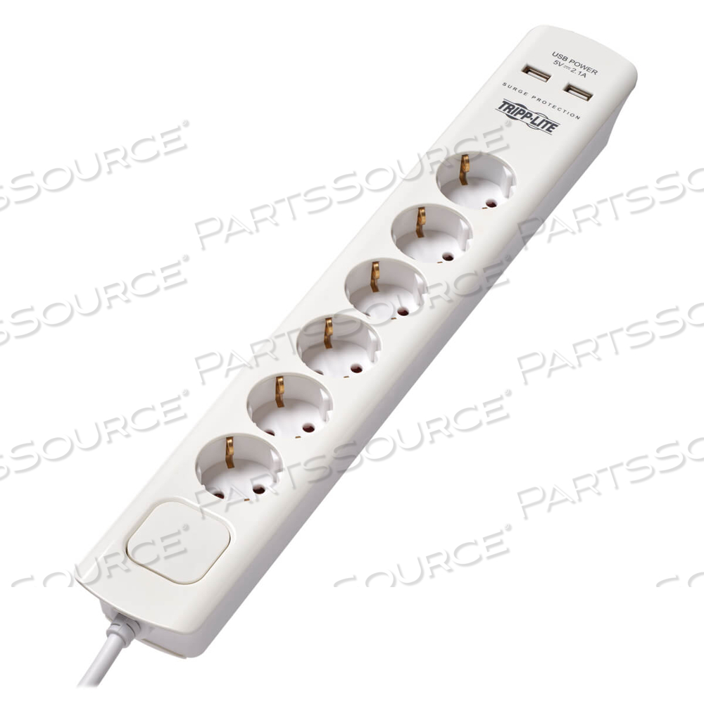 SURGE PROTECTOR POWER STRIP 6-OUTLET GERMAN SCHUKO USB CHARGING 