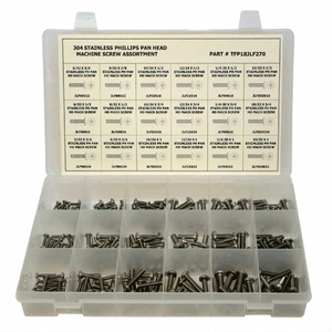 270 PIECE MACHINE SCREW ASSORTMENT - #6 TO 1/4" - PHILLIPS PAN HEAD - 304 STAINLESS STEEL by Titan Fasteners