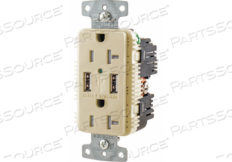 USB CHARGER RECEPTACLE, TYPE A USB, 5 A, 2 USB, IVORY by Hubbell Incorporated, Wiring Device-Kellums