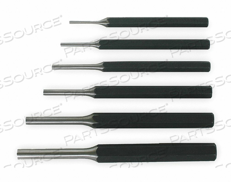 DRIVE PIN PUNCH SET, SET TYPE PUNCH SET, TYPES INCLUDED PIN PUNCH, NUMBER OF PIECES 6, BLADE TIP SHAPE STRAIGHT, BLADE WIDTH 3/32 IN, 1/8 IN by Westward DRIVE PIN PUNCH SET, SET TYPE PUNCH SET, TYPES INCLUDED PIN PUNCH, NUMBER OF PIECES 6, BLADE TIP SHAPE STRAIGHT, BLADE WIDTH 3/32 IN, 1/8 IN by Westward