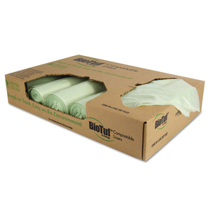 BIOTUF COMPOSTABLE CAN LINERS, 48 GAL, 1 MIL, 42" X 48", GREEN, 20 BAGS/ROLL, 5 ROLLS/CARTON by Heritage