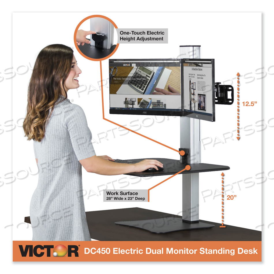 HIGH RISE ELECTRIC DUAL MONITOR STANDING DESK WORKSTATION, 28" X 23" X 20.25", BLACK/ALUMINUM by Victor Technology, LLC