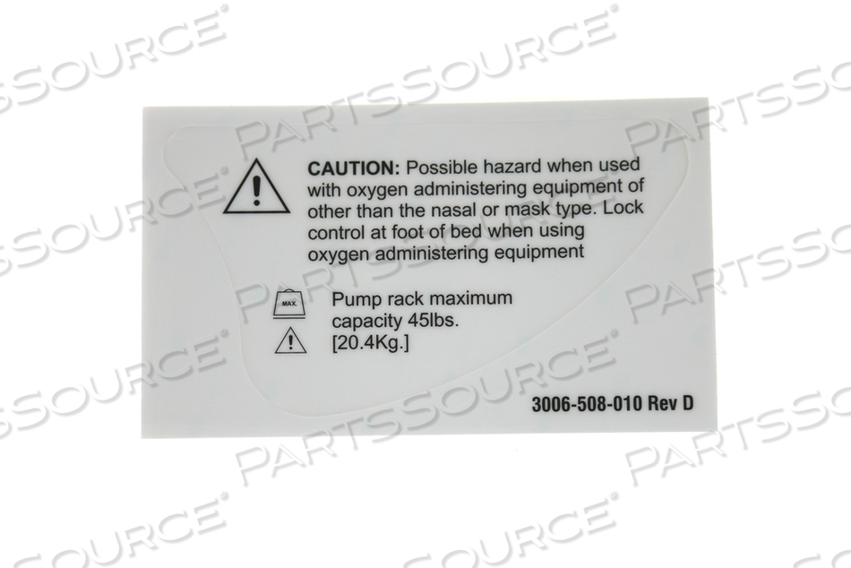 OXYGEN WARNING LABEL FOR STANDARD FOOTBOARD ASSEMBLY by Stryker Medical OXYGEN WARNING LABEL FOR STANDARD FOOTBOARD ASSEMBLY by Stryker Medical