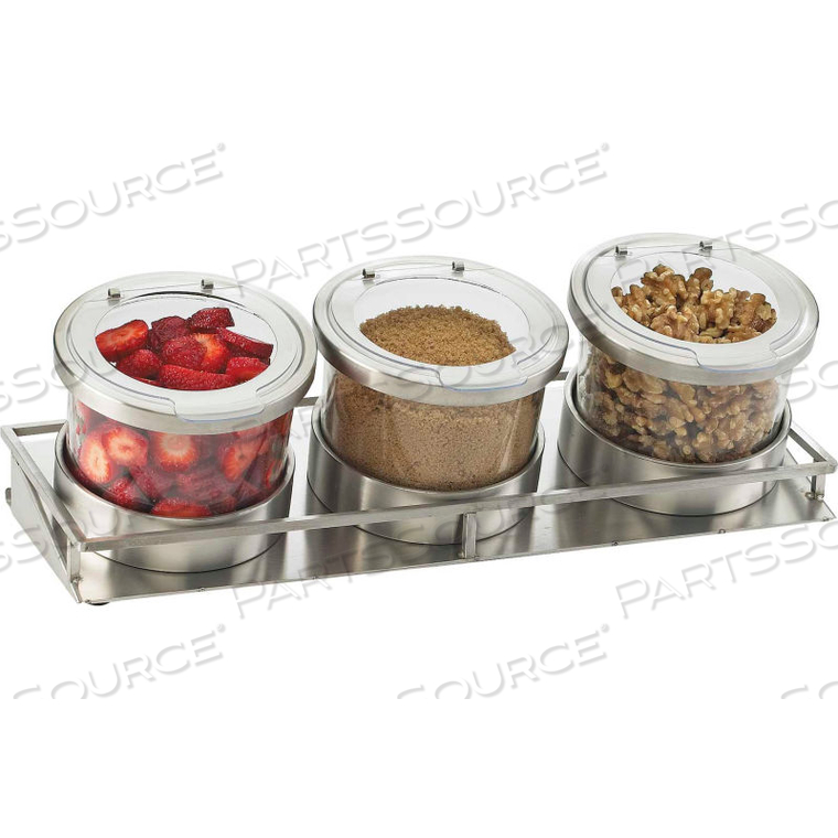 MIXOLOGY 3 JAR DISPLAY FOR 32 OZ. JARS NOTCHED LIDS 16-3/8"W X 5-7/8"D X 5-3/4"H 