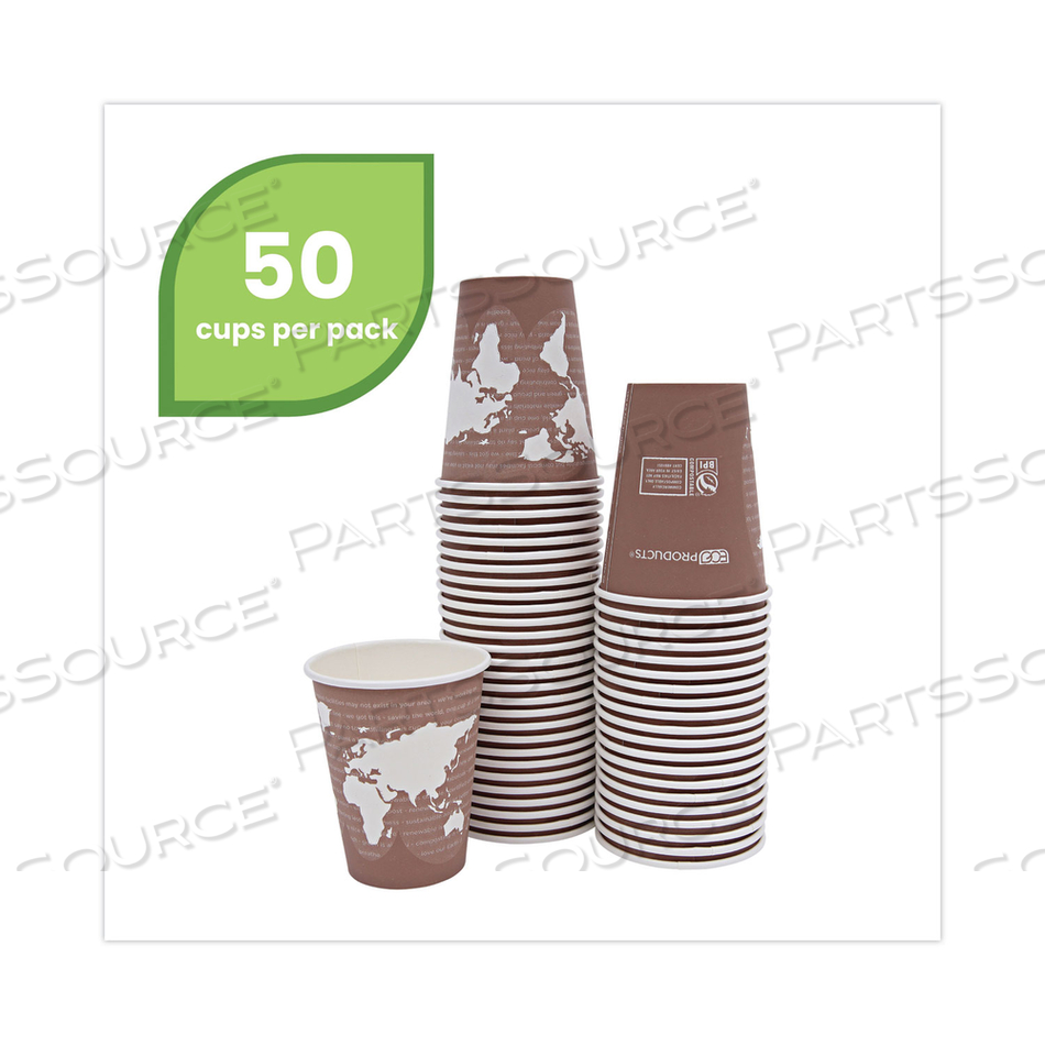WORLD ART RENEWABLE AND COMPOSTABLE HOT CUPS, 8 OZ, PLUM by Eco-Products WORLD ART RENEWABLE AND COMPOSTABLE HOT CUPS, 8 OZ, PLUM by Eco-Products