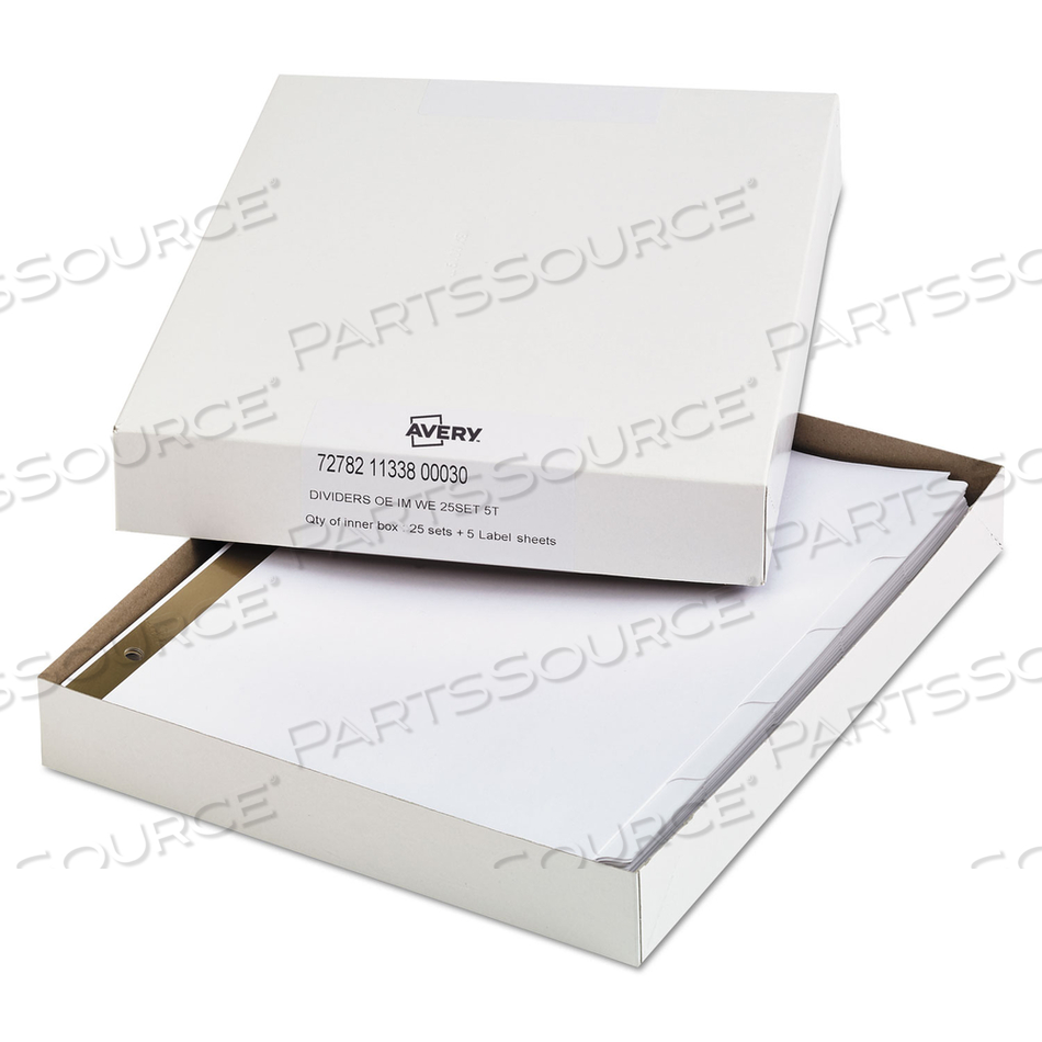 INDEX DIVIDERS WITH WHITE LABELS, 5-TAB, 11 X 8.5, WHITE, 25 SETS 