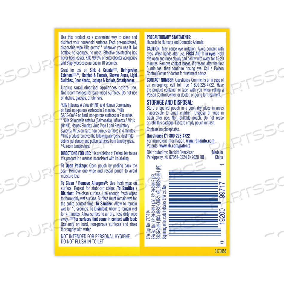 DISINFECTING WIPES TO-GO FLATPACK, 6.29 X 7.87, LEMON AND LIME BLOSSOM, 15 WIPES/FLAT PACK, 48 FLAT PACKS/CARTON 