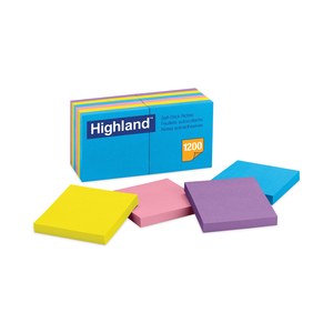 SELF-STICK NOTES, 3" X 3", ASSORTED BRIGHT COLORS, 100 SHEETS/PAD, 12 PADS/PACK by Highland