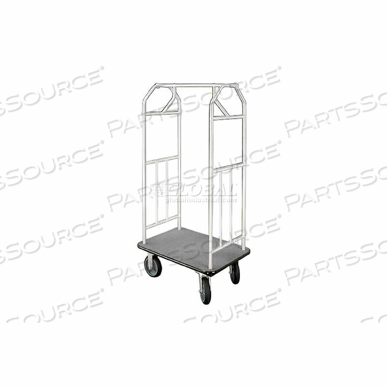 BELLMAN HOTEL CART 35X24 SATIN ALUMINUM WITH GRAY CARPET & RUBBER WHEELS by Glaro Products Inc