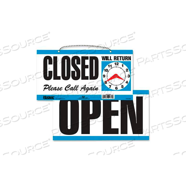 OPEN/CLOSED SIGN, W/PLEASE CALL AGAIN, 11-1/2" X 6", BLUE/WHITE 