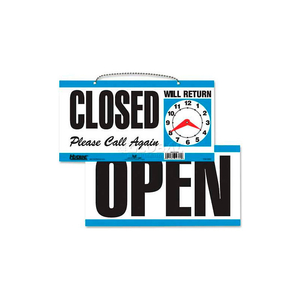 OPEN/CLOSED SIGN, W/PLEASE CALL AGAIN, 11-1/2" X 6", BLUE/WHITE by U.S. Stamp & Sign