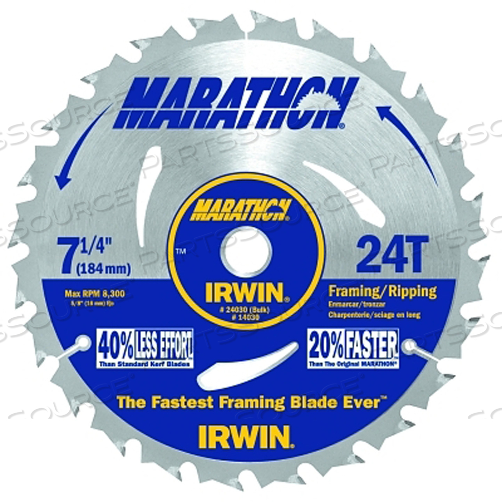 MARATHON PORTABLE CORDED CIRCULAR SAW BLADE, 7-1/4 IN DIA, 24 TEETH, BULK by IRWIN Tools