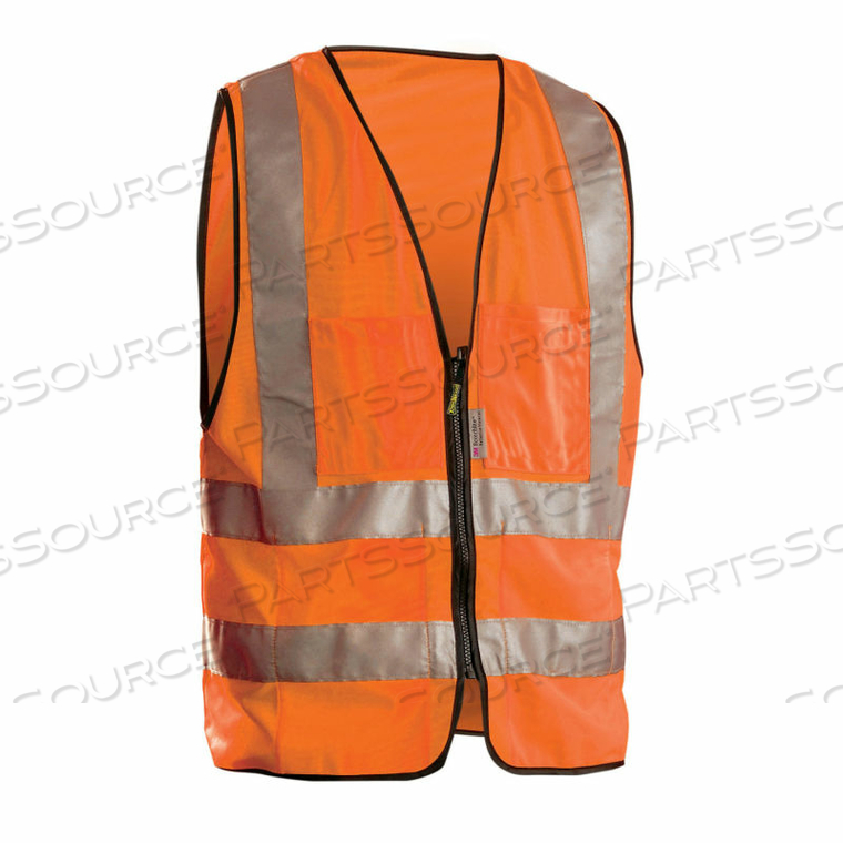 PREMIUM SOLID DUAL STRIPE SURVEYOR VEST, CLASS 2, HI-VIS ORANGE, 2XL 