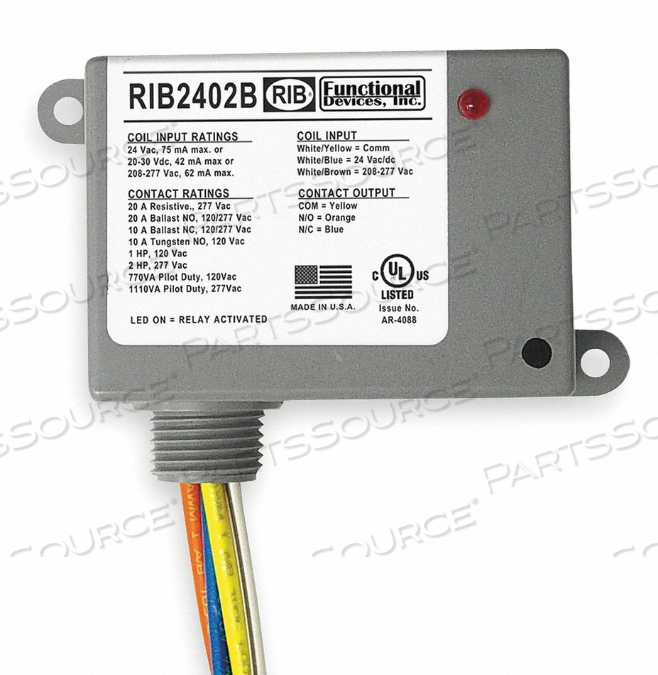 RELAY 24VAC/DC 208-277VAC 20A SPDT by RIB RELAY 24VAC/DC 208-277VAC 20A SPDT by RIB