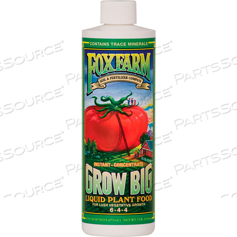 FOXFARM GROW BIG WATER SOLUBLE FERTILIZER LIQUID CONCENTRATE, 1 PT. 