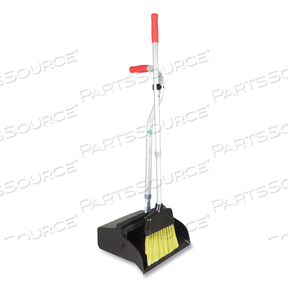 TELESCOPIC ERGO DUST PAN WITH BROOM, 12" WIDE, 34" TO 44" PAN, 47" TO 57" BROOM, METAL/VINYL/COTTON, BLACK/SILVER/RED by Unger