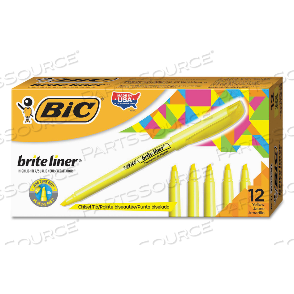BRITE LINER HIGHLIGHTER, FLUORESCENT YELLOW INK, CHISEL TIP, YELLOW/BLACK BARREL by BIC BRITE LINER HIGHLIGHTER, FLUORESCENT YELLOW INK, CHISEL TIP, YELLOW/BLACK BARREL by BIC