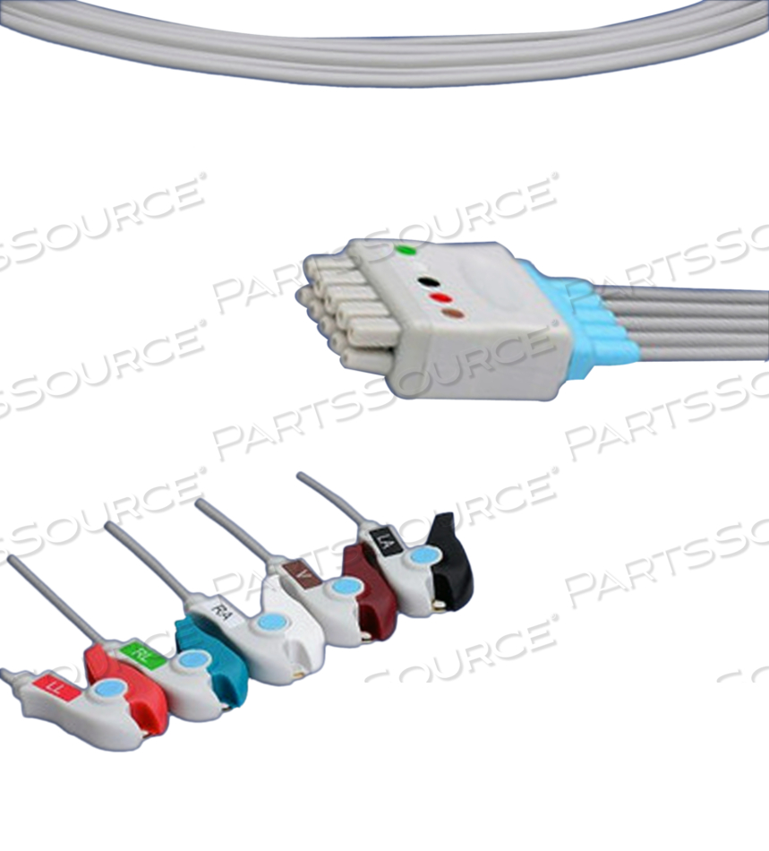 ECG LEADWIRE SET, 5-LEAD GROUPED GRABBER AHA , 51 IN 