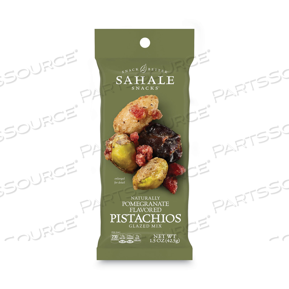 GLAZED MIXES, POMEGRANATE PISTACHIO ALMOND, 1.5 OZ POUCH, 18/CARTON 