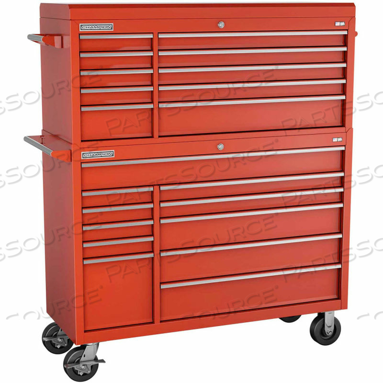 CHAMPION FMPRO 54"W X 20"D X 66-1/8"H 21 DRAWER RED CHEST & ROLLER CABINET COMBO by Independent Design Inc