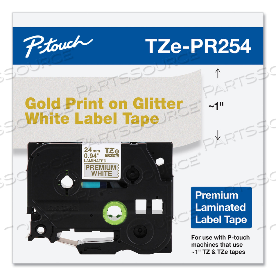 TZE PREMIUM LAMINATED TAPE, 0.94" X 26.2 FT, GOLD ON WHITE by Brother