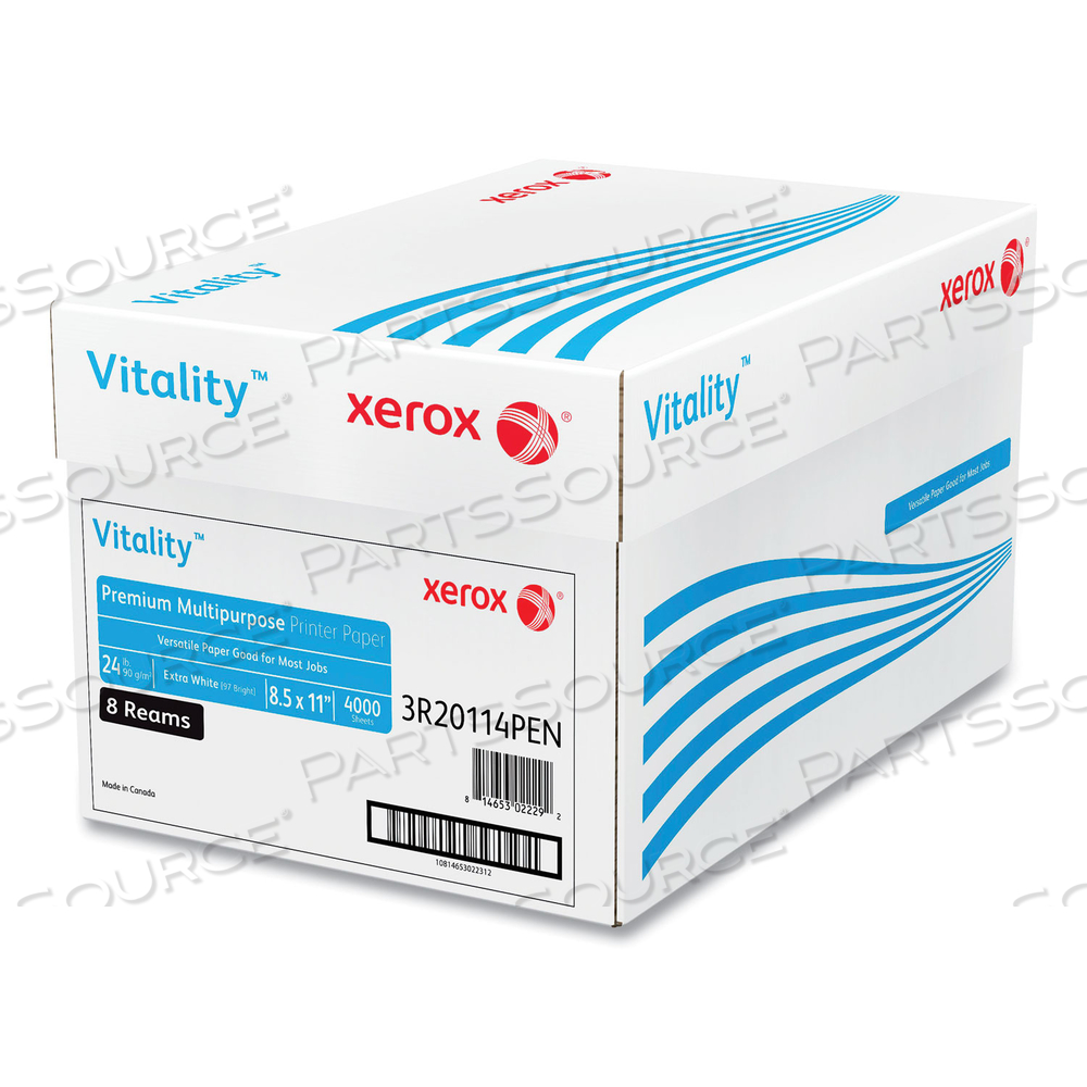 VITALITY PREMIUM MULTIPURPOSE PRINT PAPER, 97 BRIGHT, 24 LB BOND WEIGHT, 8.5 X 11, EXTRA WHITE, 500/REAM, 8 REAMS/CARTON by Xerox VITALITY PREMIUM MULTIPURPOSE PRINT PAPER, 97 BRIGHT, 24 LB BOND WEIGHT, 8.5 X 11, EXTRA WHITE, 500/REAM, 8 REAMS/CARTON by Xerox