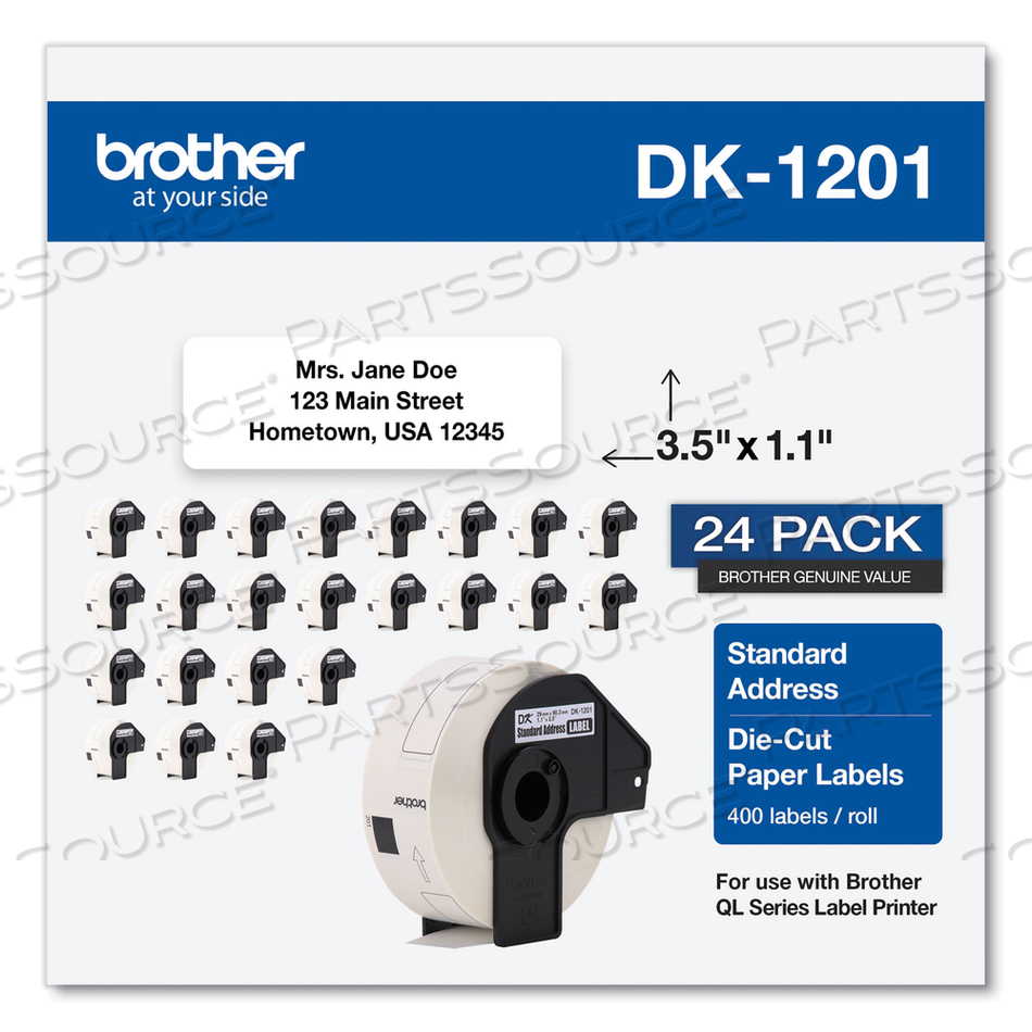 DIE-CUT ADDRESS LABELS, 1.1 X 3.5, WHITE, 400 LABELS/ROLL by Brother DIE-CUT ADDRESS LABELS, 1.1 X 3.5, WHITE, 400 LABELS/ROLL by Brother